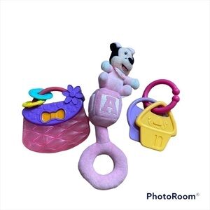 Disney Minnie Mouse Baby Toys Purse Teether Plush Rattle Keys Baby